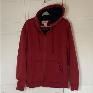 L.L. Bean Katahdin Iron Works Men's Hoodie Rust Red with Navy Blue Lining Sz M